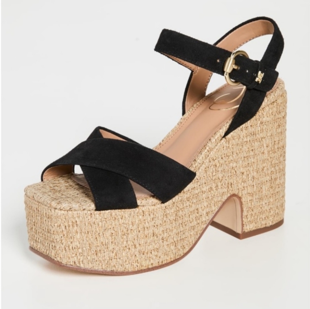 Sam Edelman Black Suede Leather  Platform Wedges